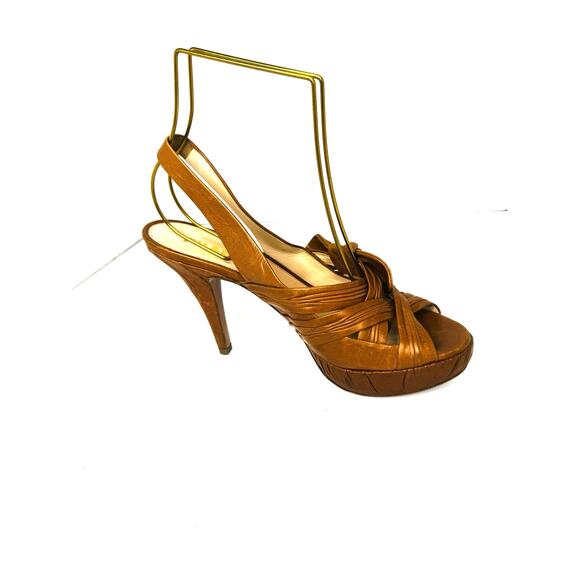 Prada Tan Leather Slingback Heels Size 36 Knotted Platform Sandals - Picture 1 of 11